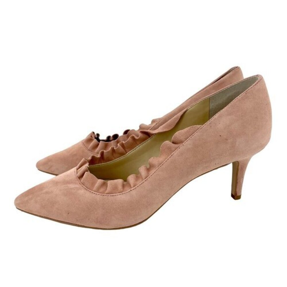 Sole Society Pumps Pink Suede Leather Ruffle Pointed Toe Shoes Heels SZ 8